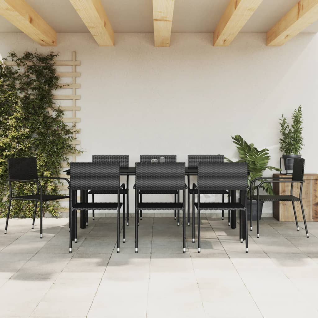 3-tlg. Garten-Essgruppe Schwarz Poly Rattan und Stahl