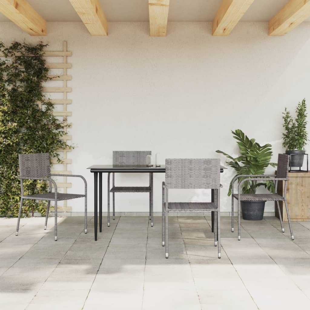 3-tlg. Garten-Essgruppe Grau und Schwarz Poly Rattan und Stahl