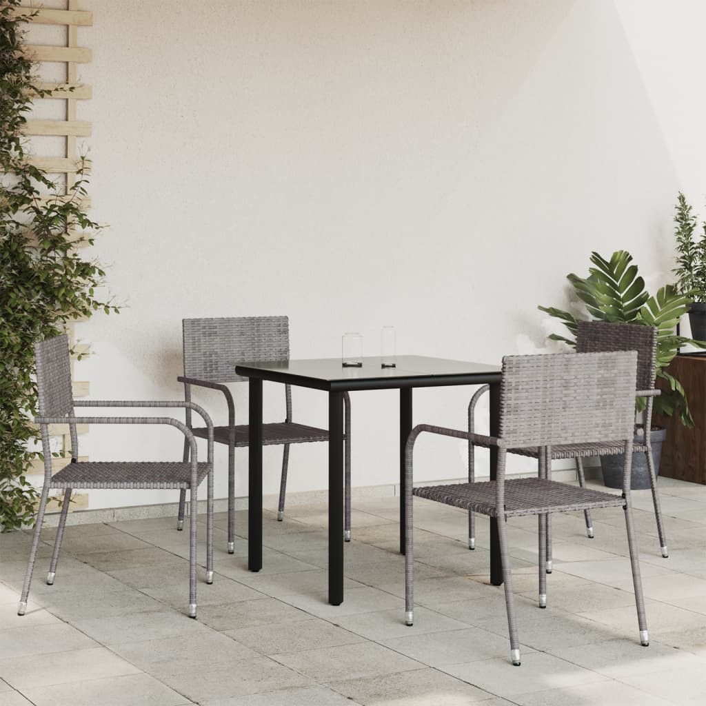 3-tlg. Garten-Essgruppe Grau und Schwarz Poly Rattan und Stahl