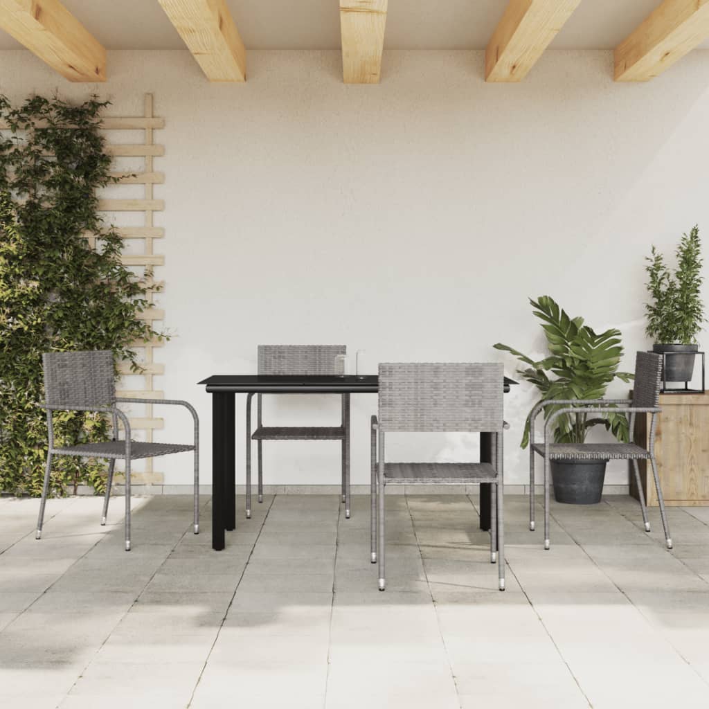 3-tlg. Garten-Essgruppe Grau und Schwarz Poly Rattan und Stahl