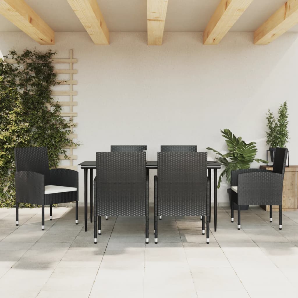 3-tlg. Garten-Essgruppe Schwarz Poly Rattan und Stahl