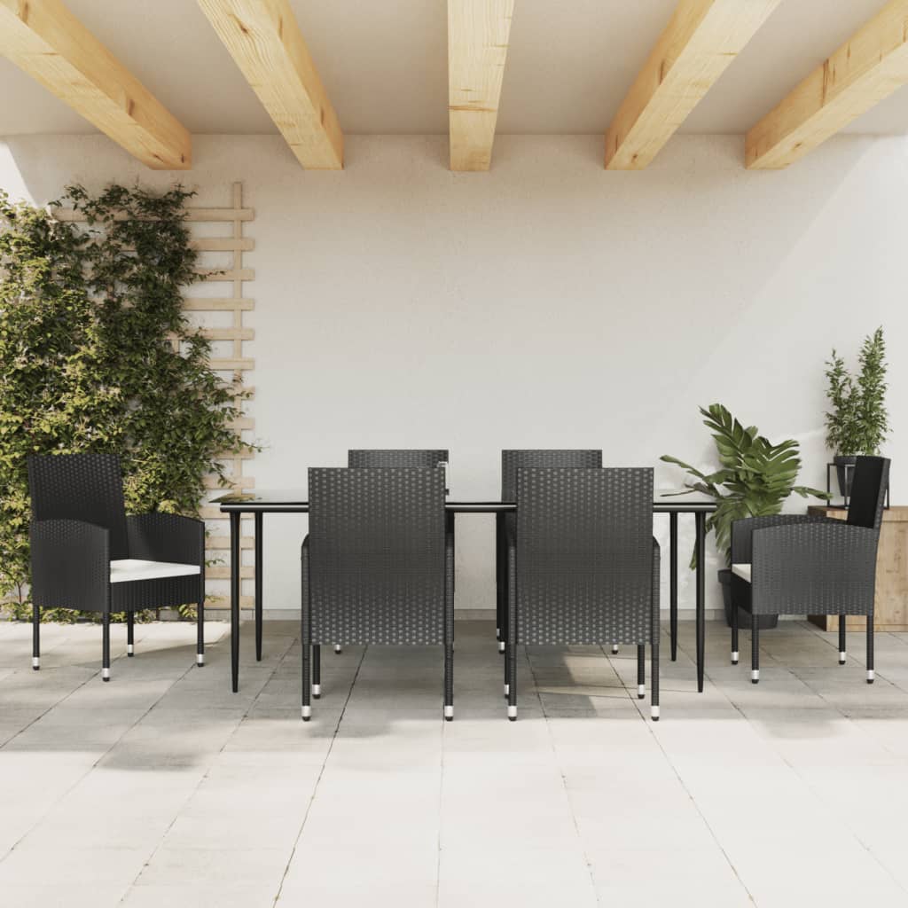 3-tlg. Garten-Essgruppe Schwarz Poly Rattan und Stahl