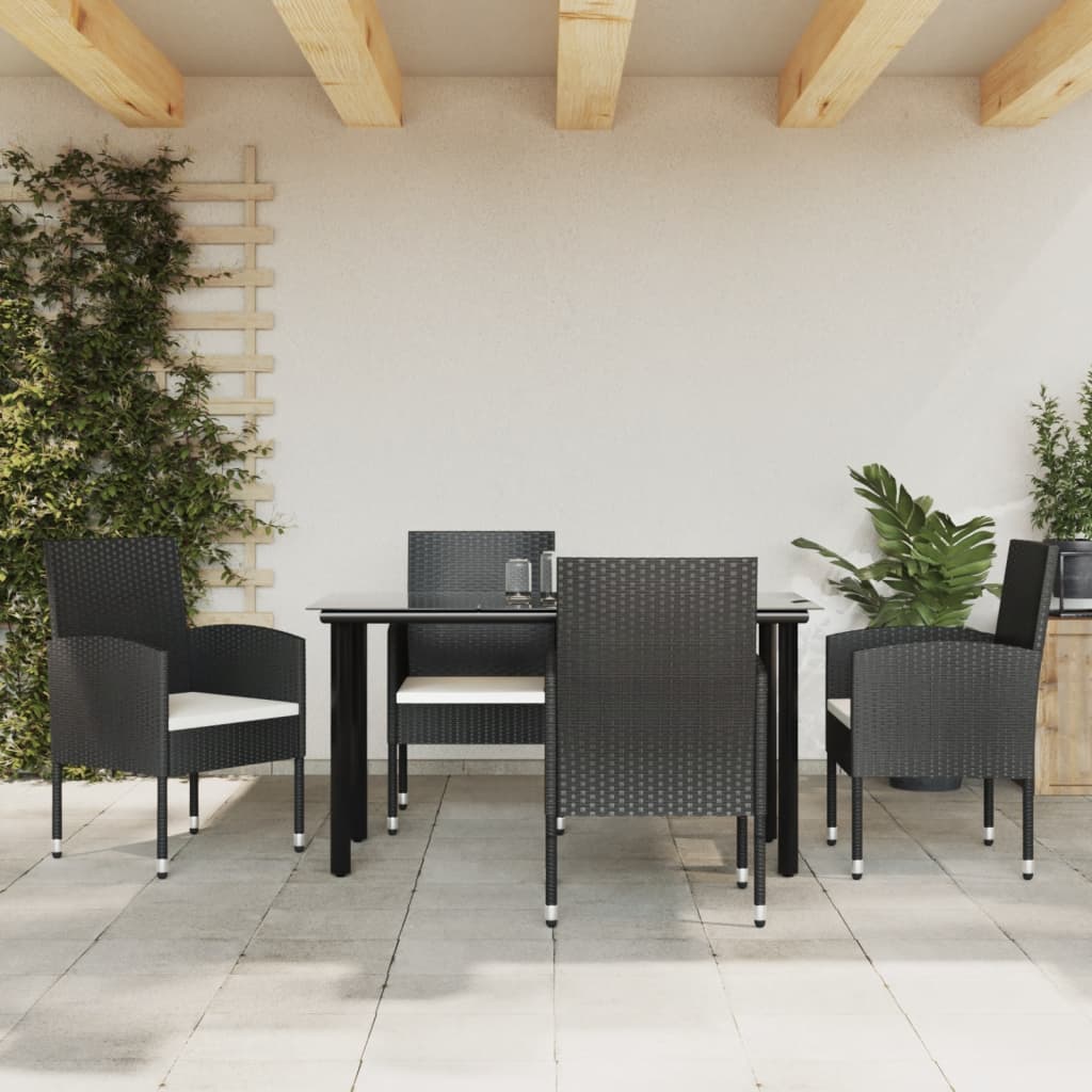 3-tlg. Garten-Essgruppe Schwarz Poly Rattan und Stahl