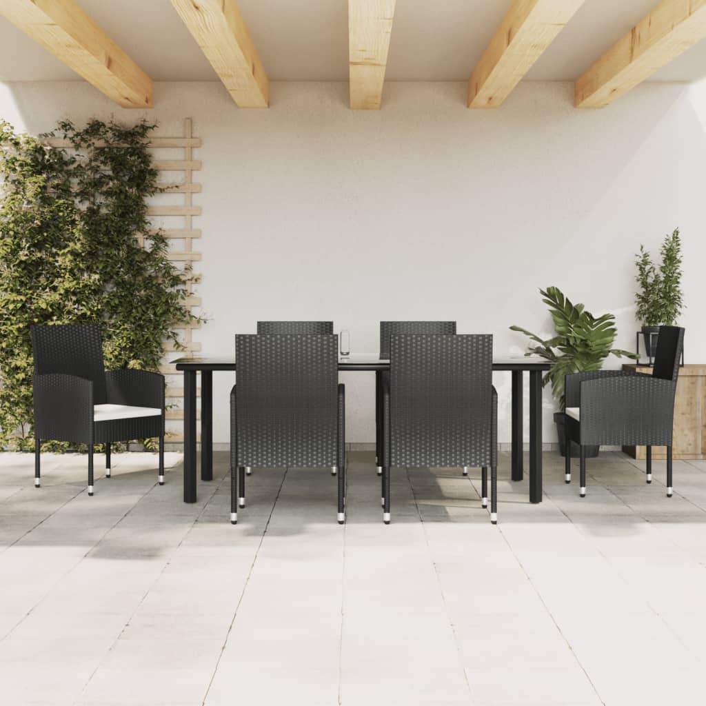 3-tlg. Garten-Essgruppe Schwarz Poly Rattan und Stahl