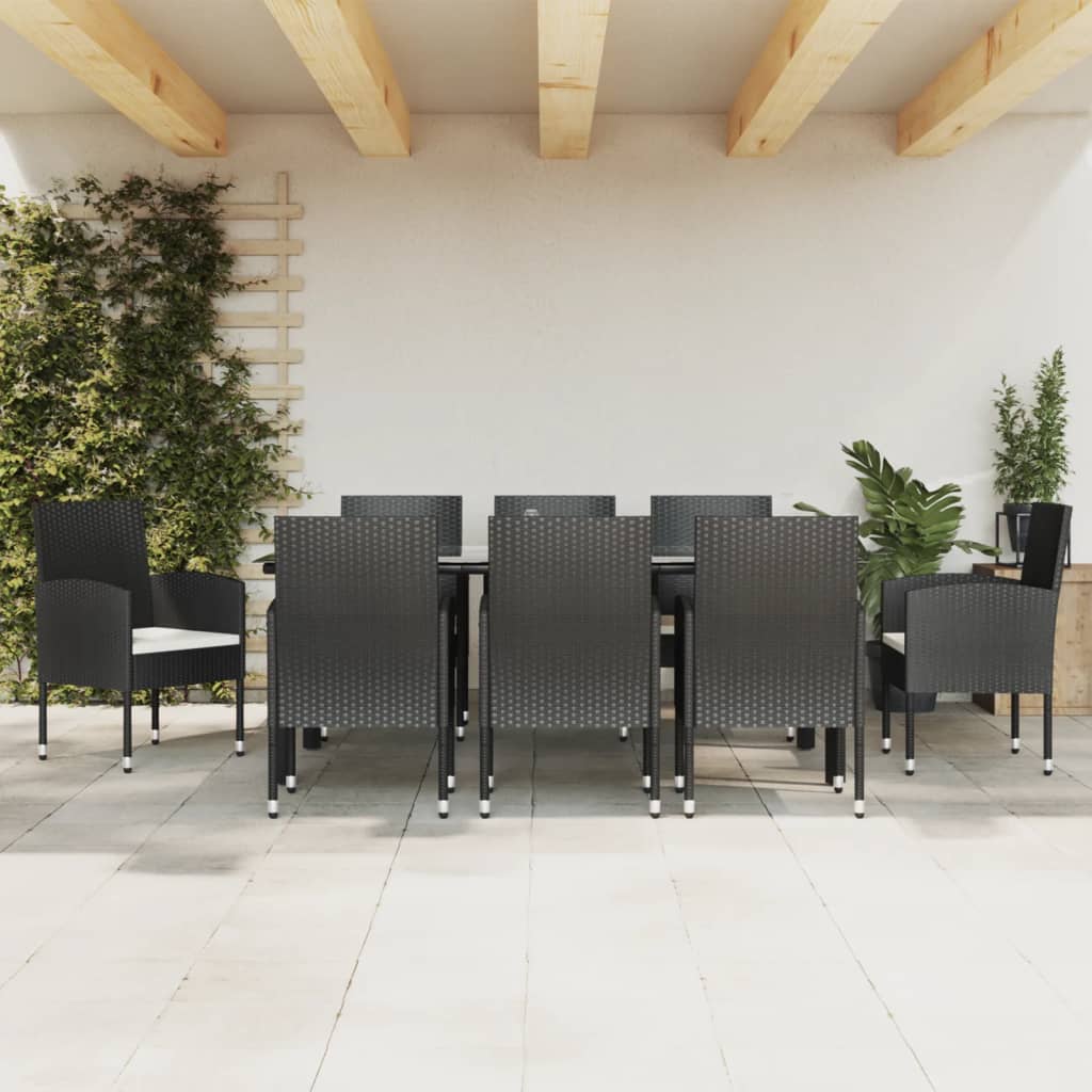 3-tlg. Garten-Essgruppe Schwarz Poly Rattan und Stahl