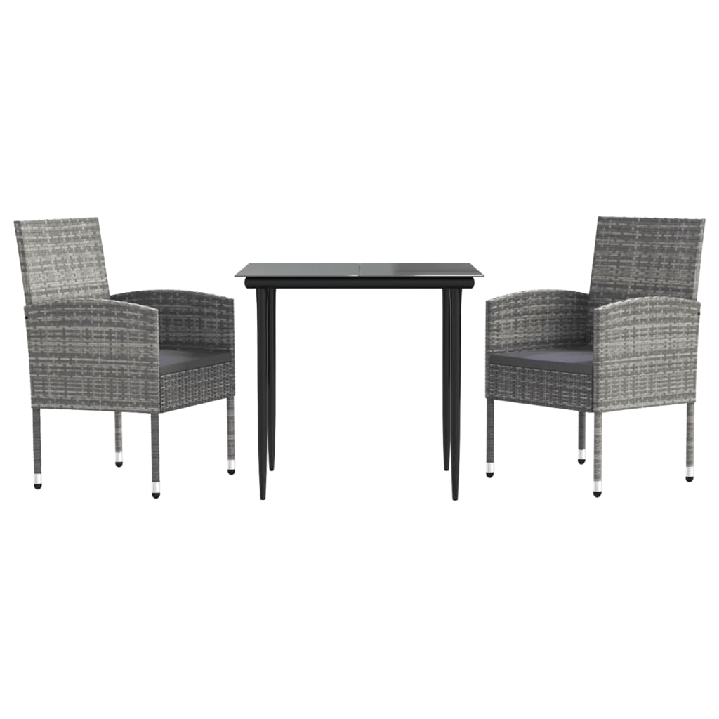 3-tlg. Garten-Essgruppe Grau und Schwarz Poly Rattan und Stahl