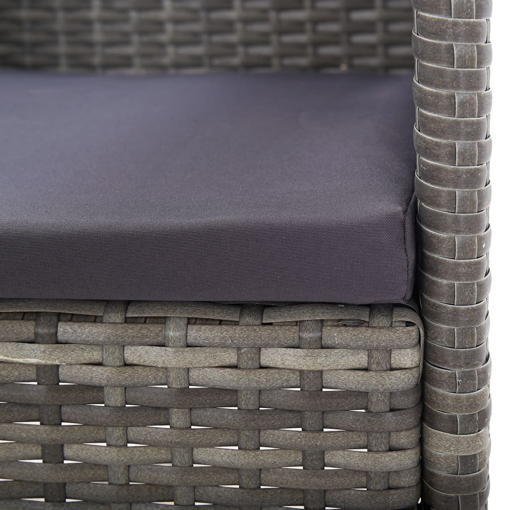 3-tlg. Garten-Essgruppe Grau und Schwarz Poly Rattan und Stahl