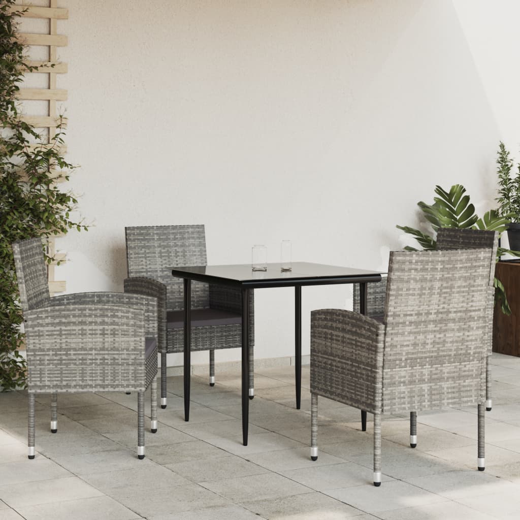 3-tlg. Garten-Essgruppe Grau und Schwarz Poly Rattan und Stahl