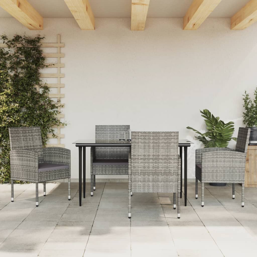 3-tlg. Garten-Essgruppe Grau und Schwarz Poly Rattan und Stahl