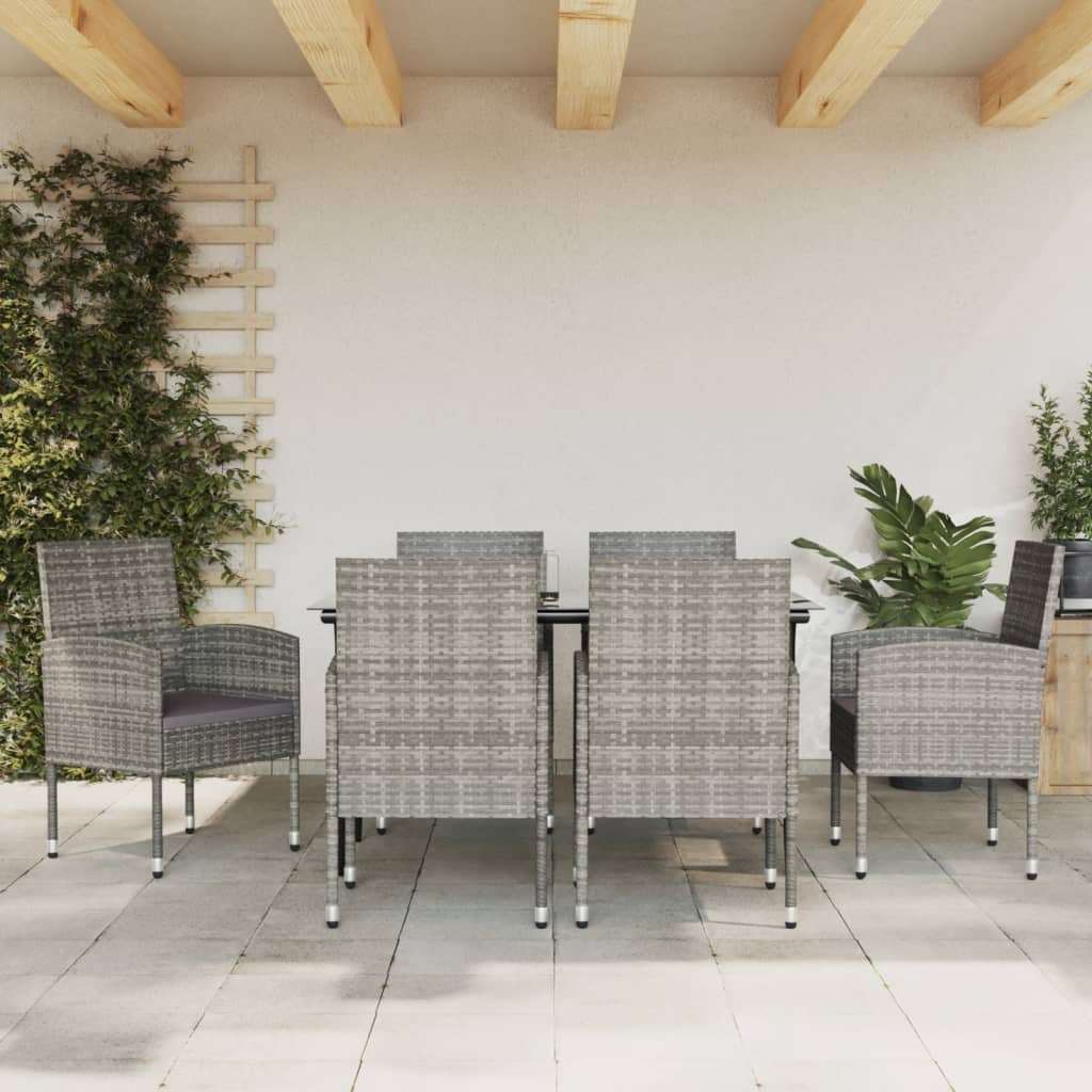 3-tlg. Garten-Essgruppe Grau und Schwarz Poly Rattan und Stahl