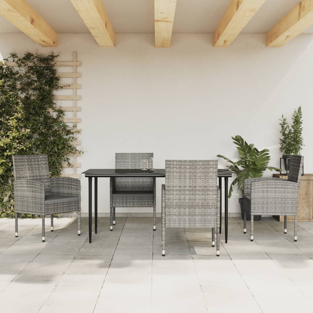 3-tlg. Garten-Essgruppe Grau und Schwarz Poly Rattan und Stahl