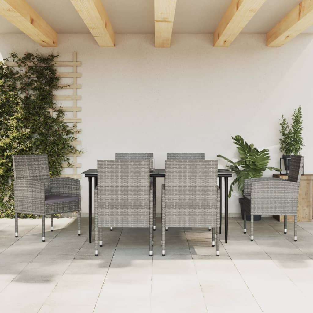 3-tlg. Garten-Essgruppe Grau und Schwarz Poly Rattan und Stahl
