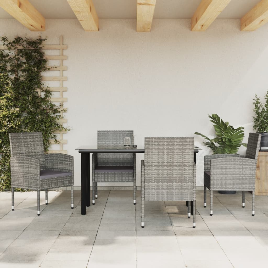 3-tlg. Garten-Essgruppe Grau und Schwarz Poly Rattan und Stahl