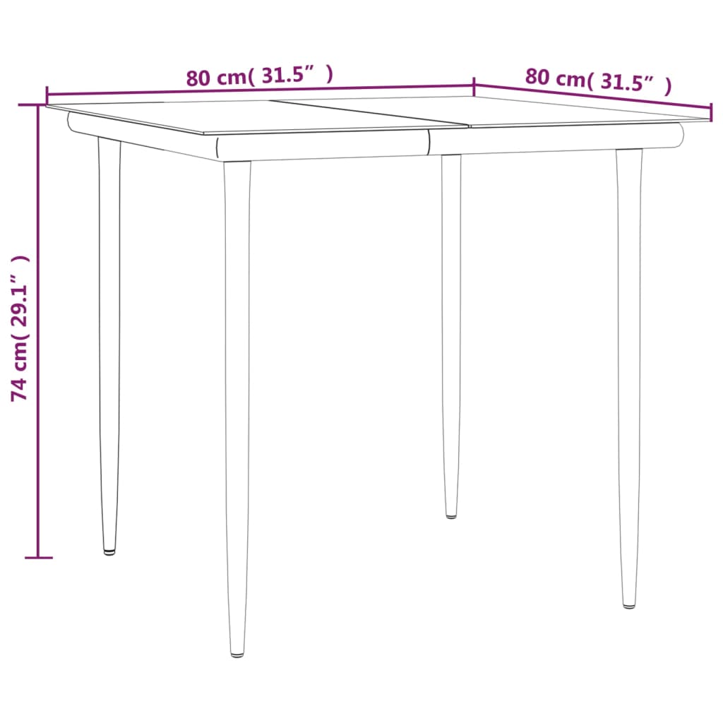 3-tlg. Garten-Essgruppe Schwarz Poly Rattan und Stahl
