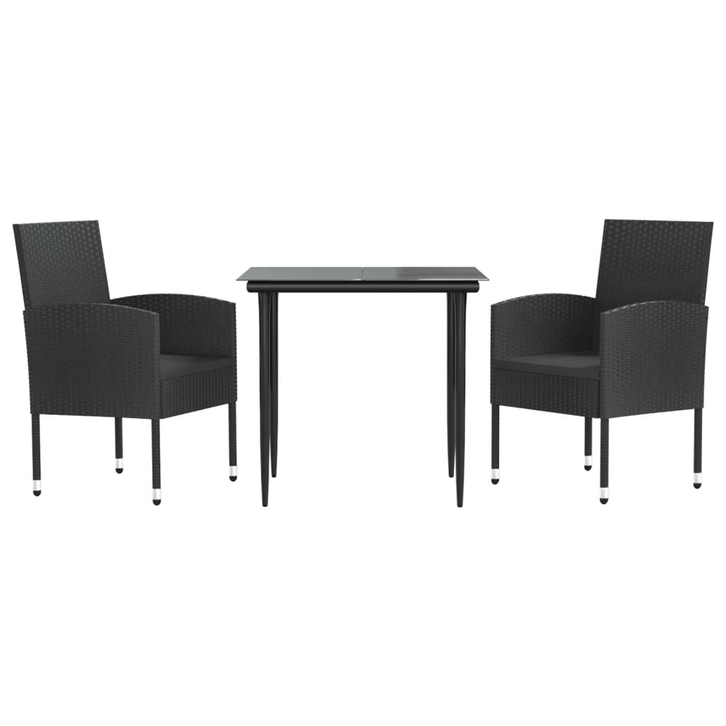 3-tlg. Garten-Essgruppe Schwarz Poly Rattan und Stahl