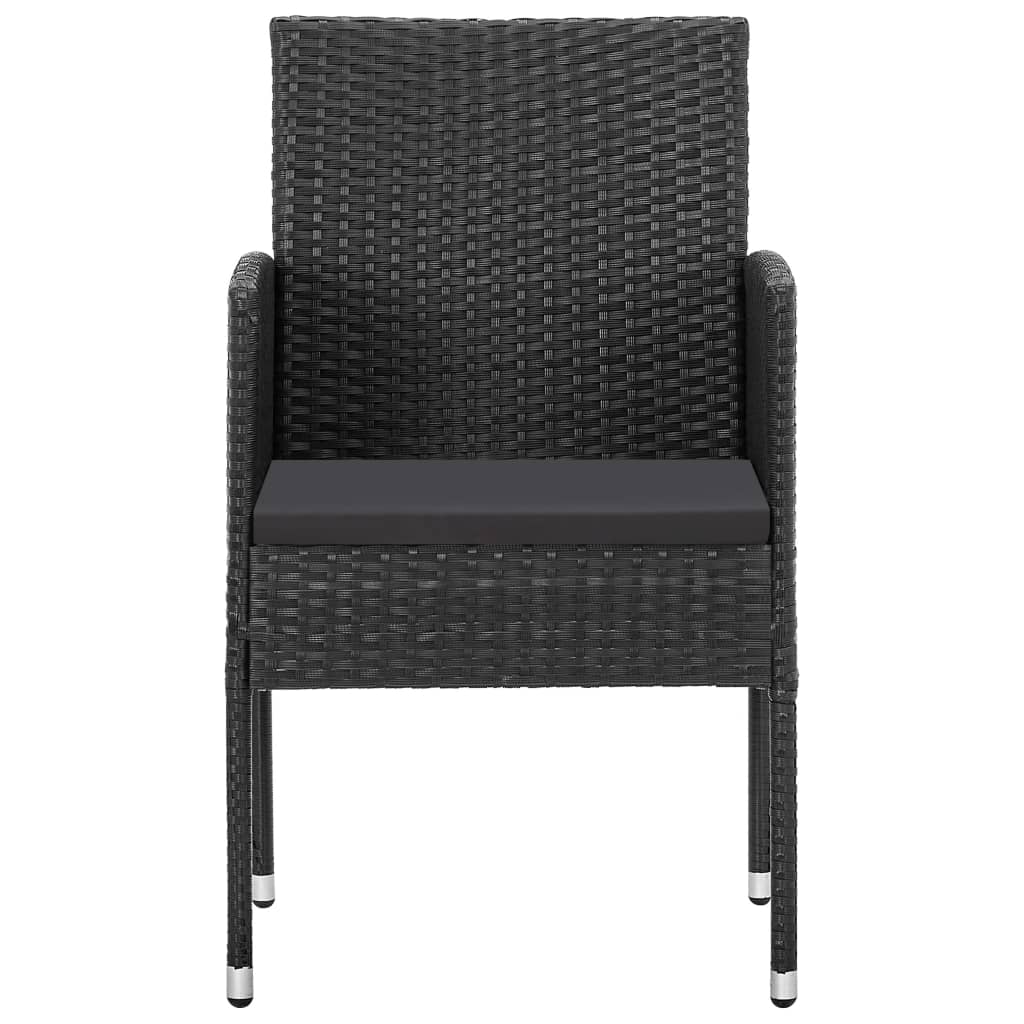 3-tlg. Garten-Essgruppe Schwarz Poly Rattan und Stahl