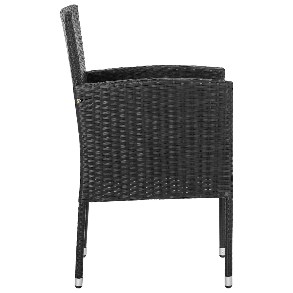 3-tlg. Garten-Essgruppe Schwarz Poly Rattan und Stahl
