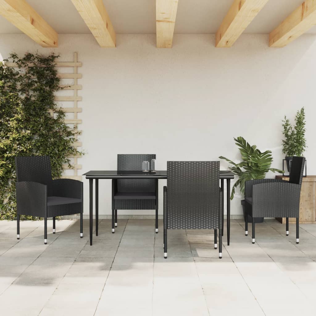 3-tlg. Garten-Essgruppe Schwarz Poly Rattan und Stahl
