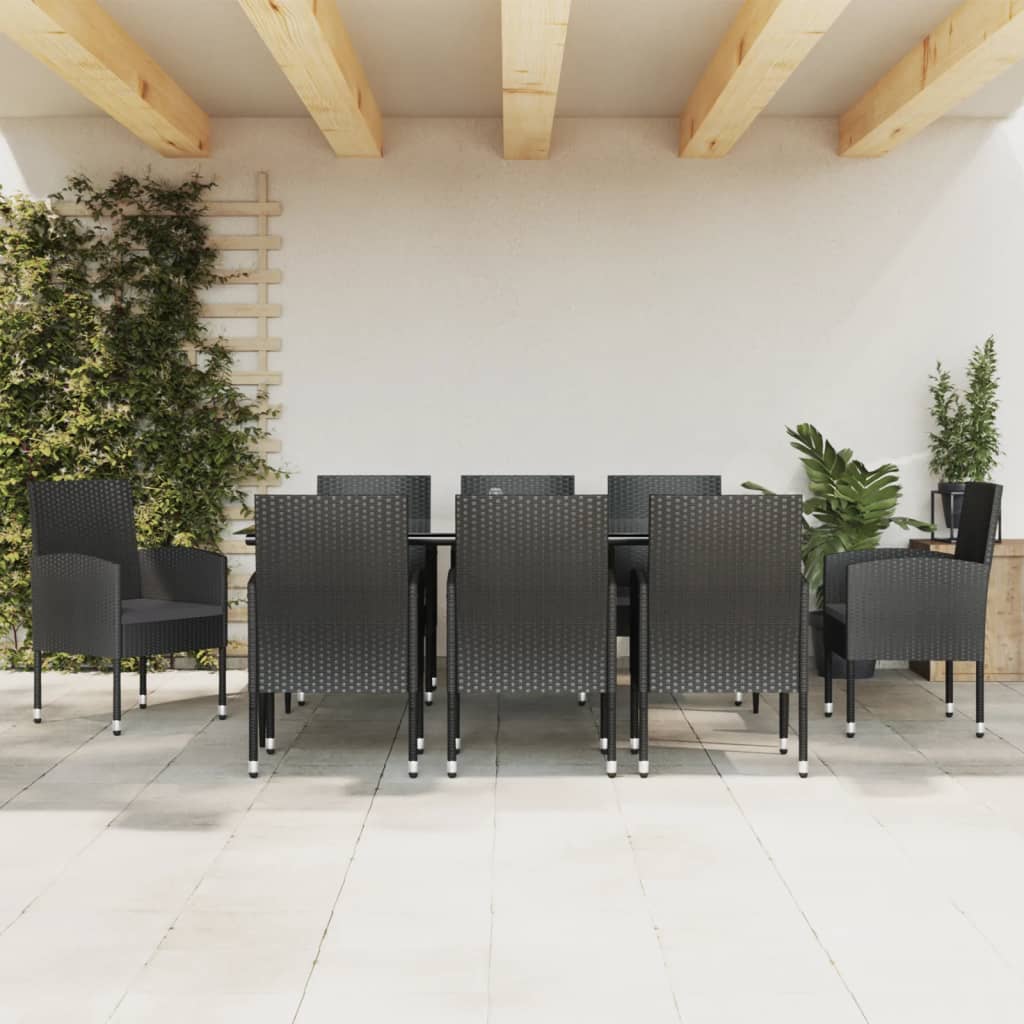 3-tlg. Garten-Essgruppe Schwarz Poly Rattan und Stahl
