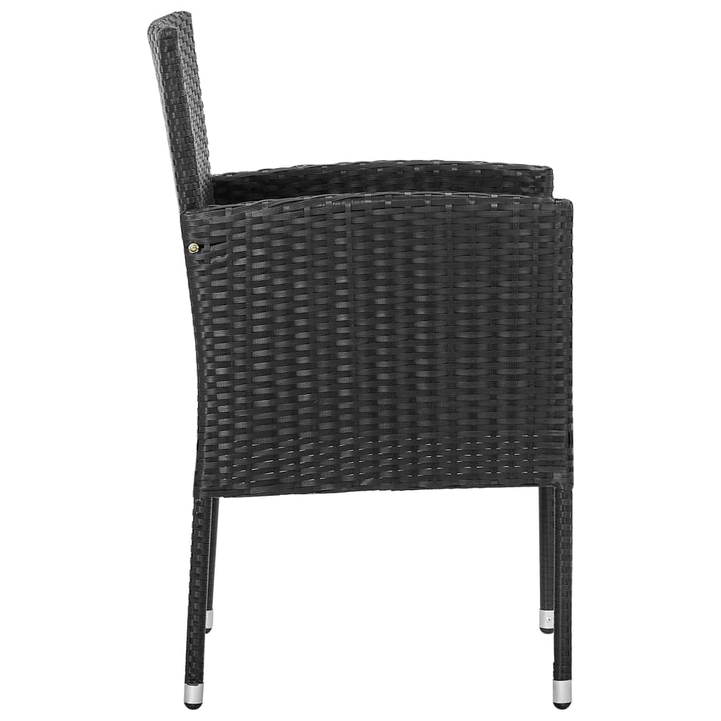 3-tlg. Garten-Essgruppe Schwarz Poly Rattan und Stahl