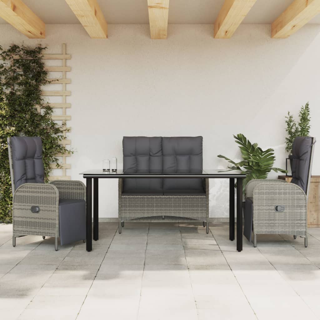 2-tlg. Garten-Essgruppe mit Kissen Grau Poly Rattan