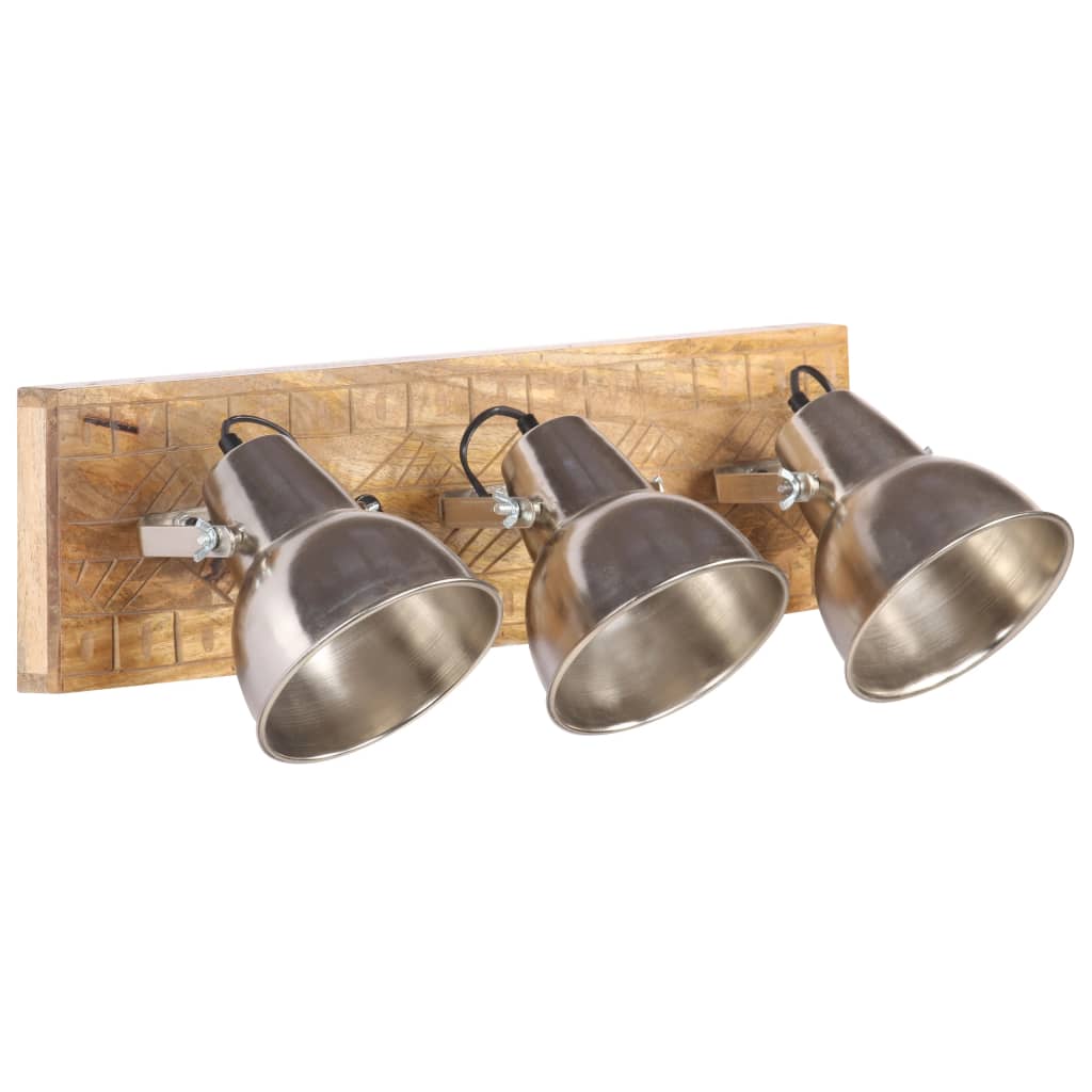 vidaXL Wandlampe Industriestil Silbern 70x23 cm E27 Mangoholz