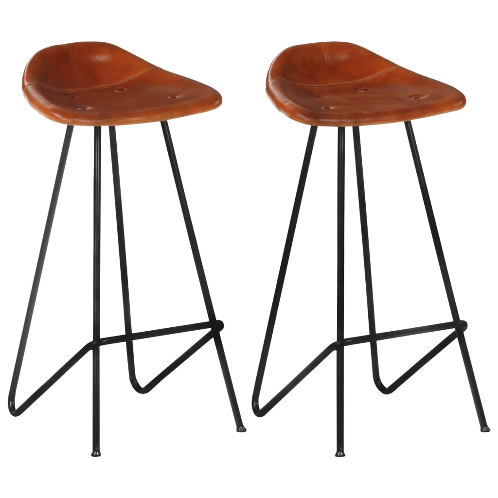 Barhocker 2 Stk. Schwarz Echtleder