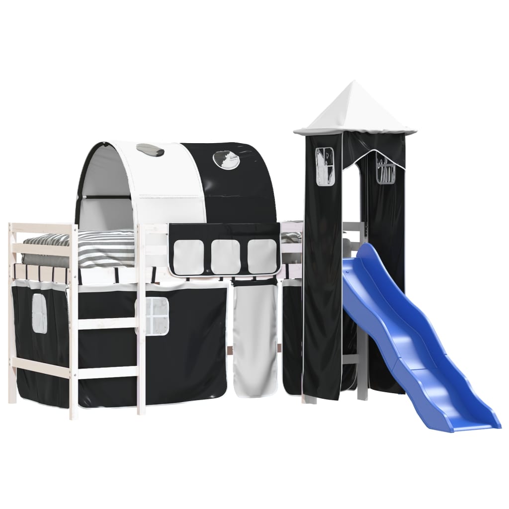 vidaXL Kinderhochbett mit Turm Weiß & Schwarz 80x200 cm Kiefernholz