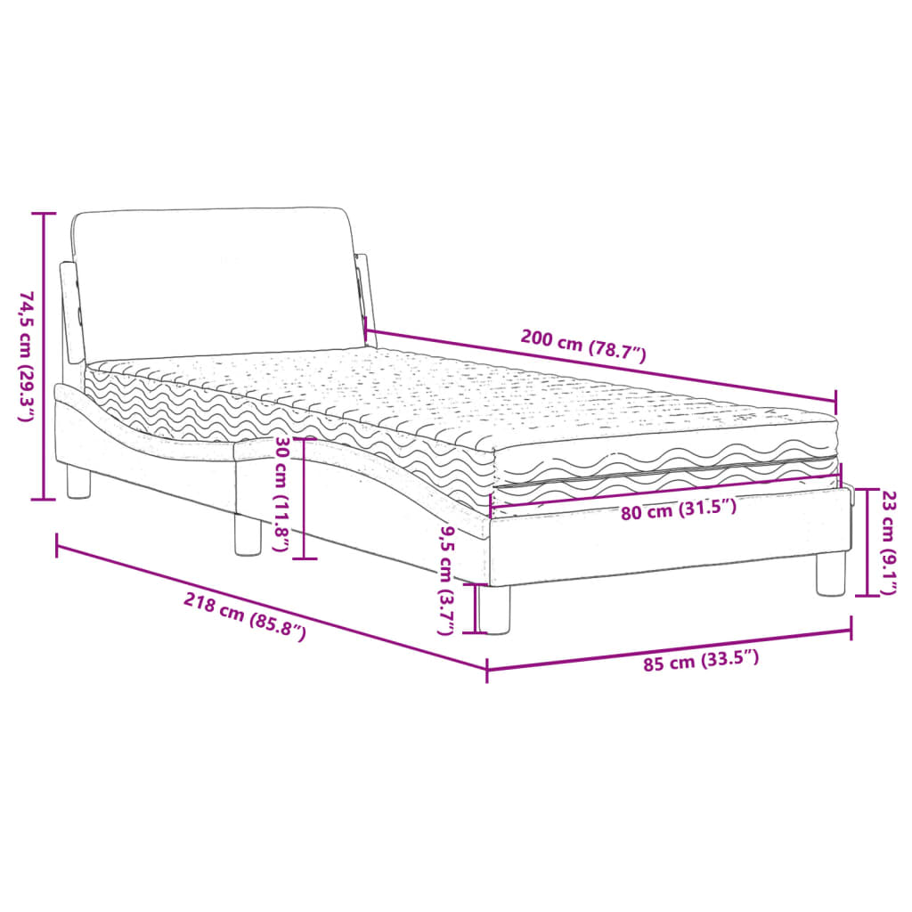 vidaXL Bett mit Matratze "Dover" Hellgrau 80x200 cm Samt