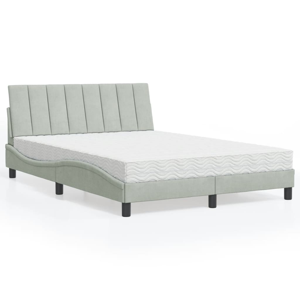 vidaXL Bett mit Matratze "Hanko" Hellgrau 80x200 cm Samt