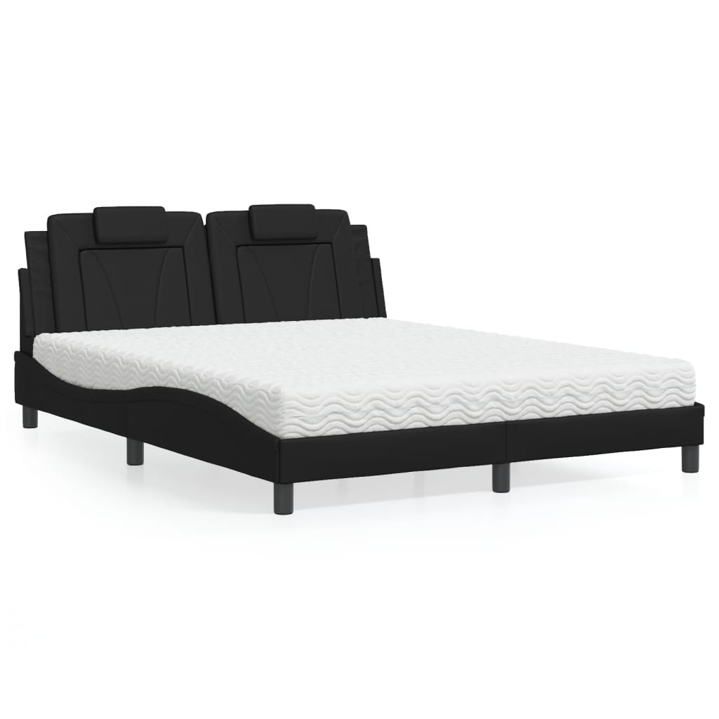 Bett "Viana" mit Matratze Schwarz 80x200 cm Kunstleder