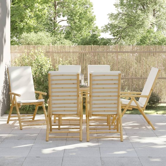 Gartenstühle 4 Stk. Verstellbar Klappbar mit Kissen Bambus