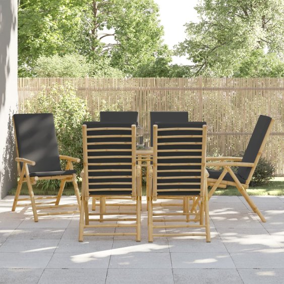 Gartenstühle 4 Stk. Verstellbar Klappbar mit Kissen Bambus