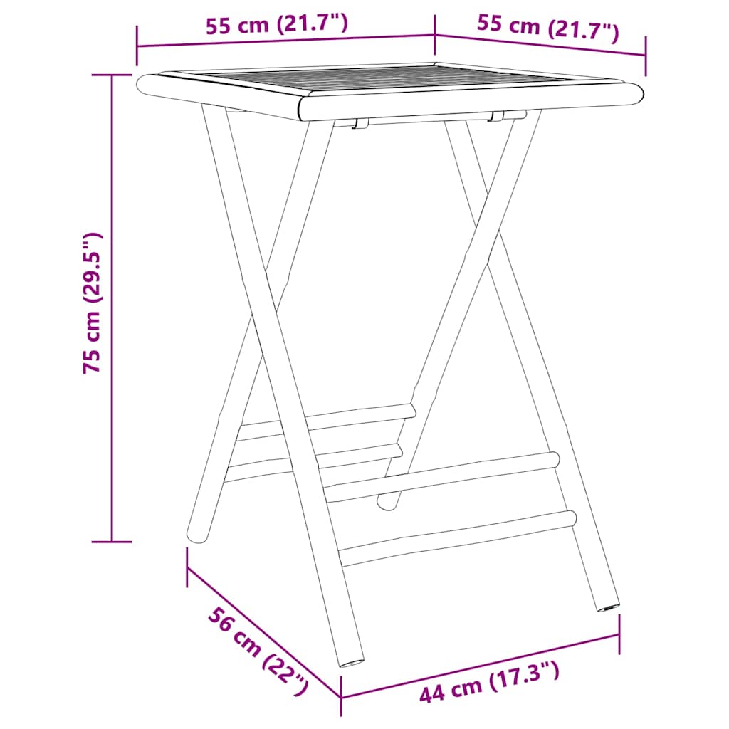 3-tlg. Bistro-Set Klappbar mit Cremeweißen Kissen Bambus