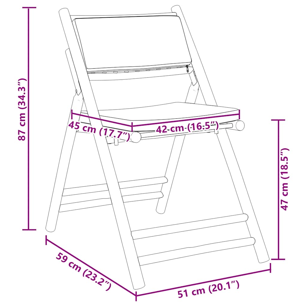 5-tlg. Bistro-Set Klappbar mit Cremeweißen Kissen Bambus