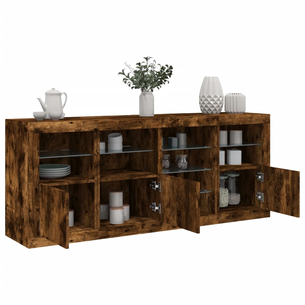 Sideboard mit LED-Leuchten Weiß 164x37x67 cm