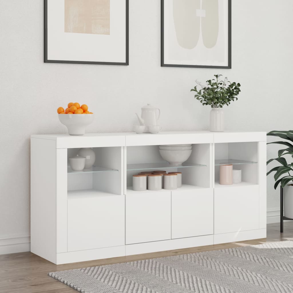 vidaXL Sideboard mit LED-Leuchten Weiß 142,5x37x67 cm