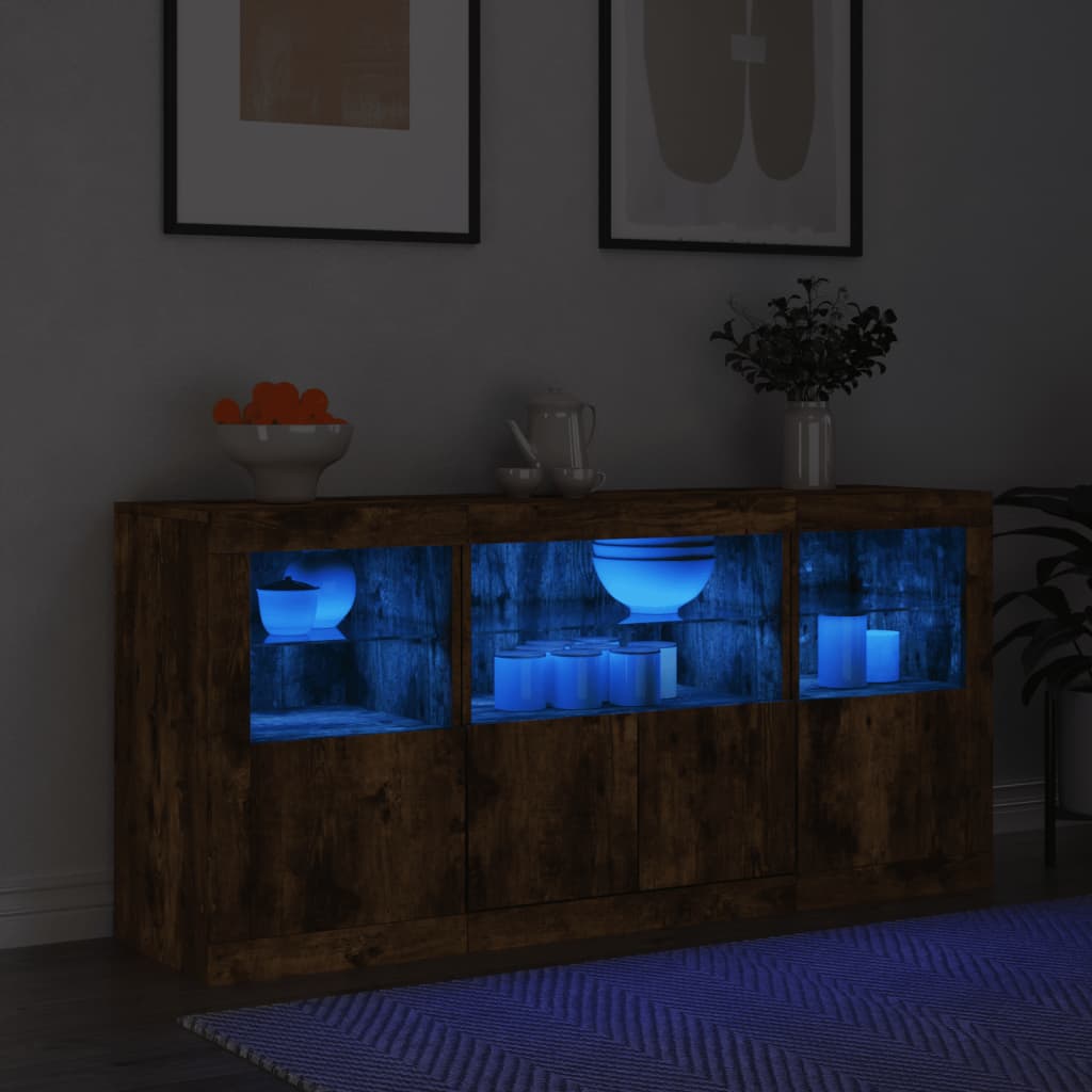 Sideboard mit LED-Leuchten Weiß 142,5x37x67 cm