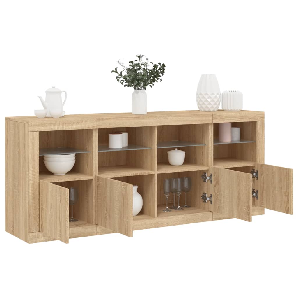 Sideboard mit LED-Leuchten Weiß 163x37x67 cm