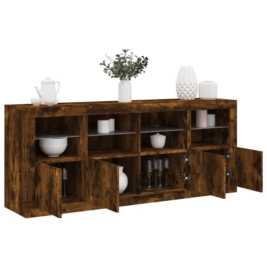 Sideboard mit LED-Leuchten Weiß 163x37x67 cm