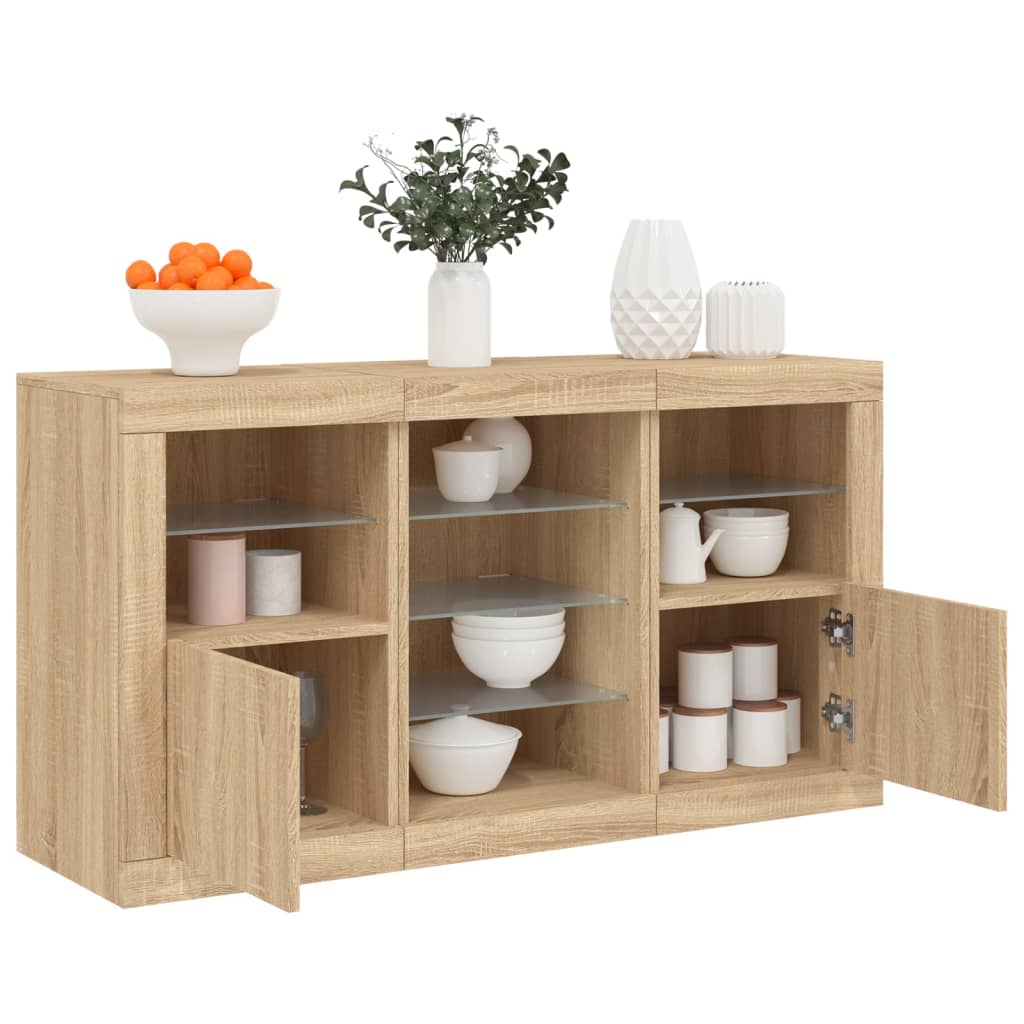 Sideboard mit LED-Leuchten Weiß 123x37x67 cm