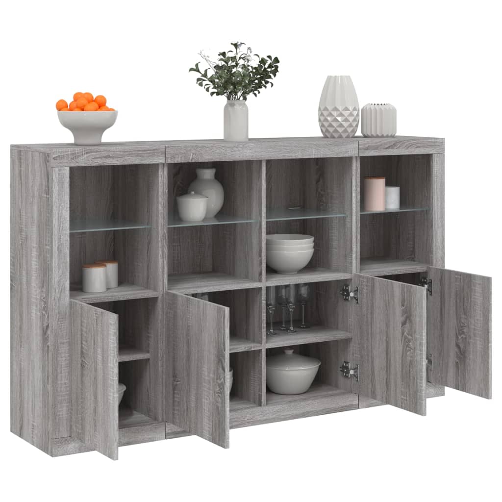 vidaXL Sideboards mit LED-Leuchten 3 Stk. Weiß Holzwerkstoff
