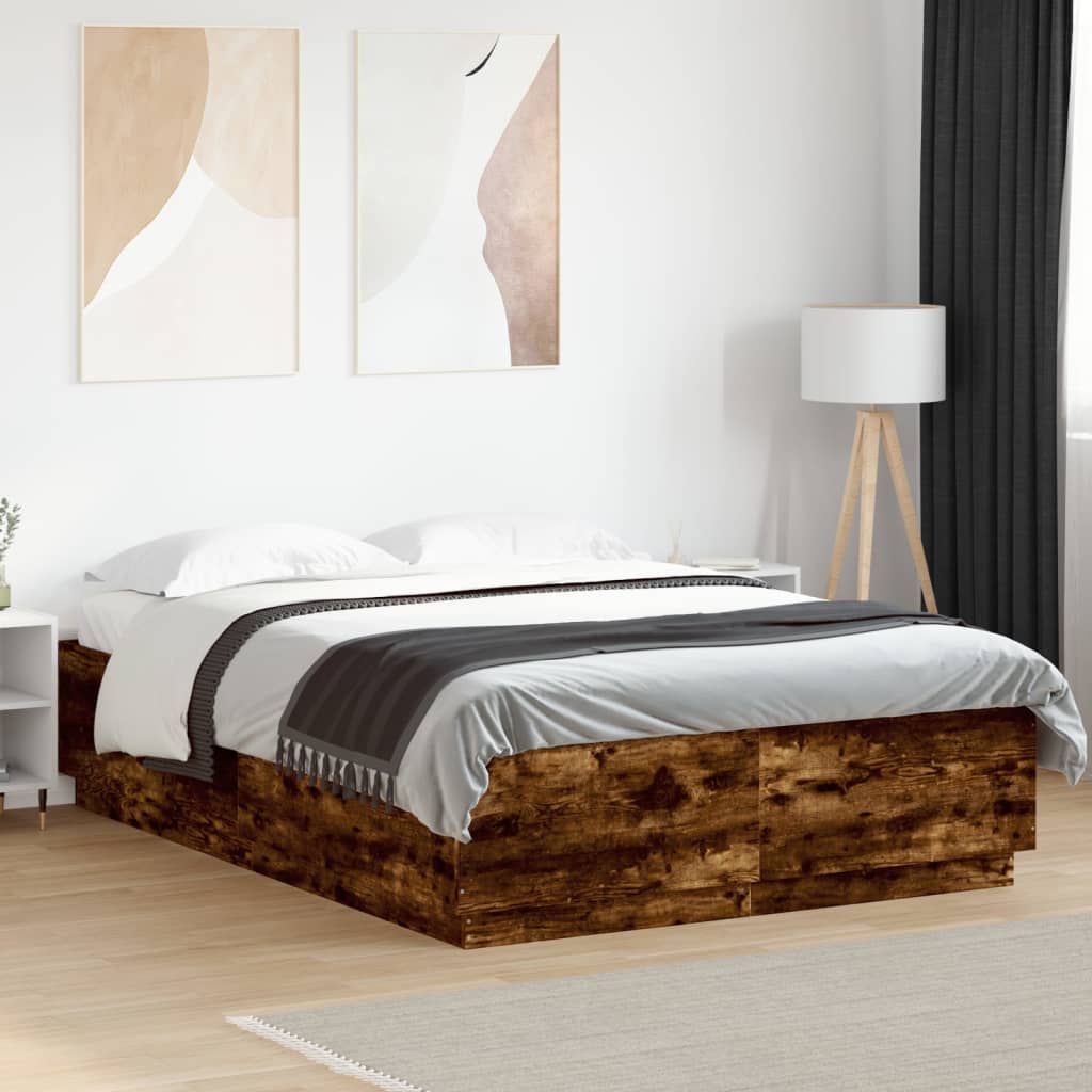 Bettgestell mit LED Weiß 200x200 cm Holzwerkstoff