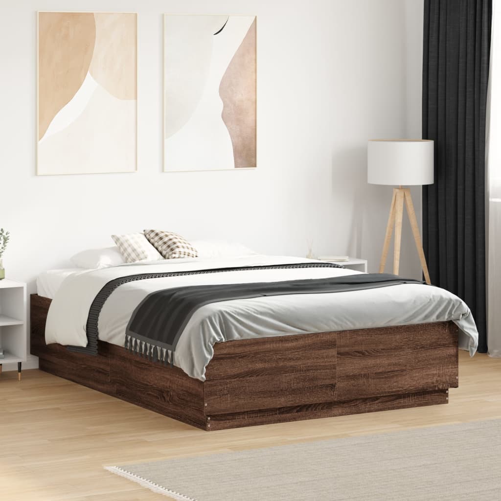 Bettgestell mit LED Weiß 200x200 cm Holzwerkstoff
