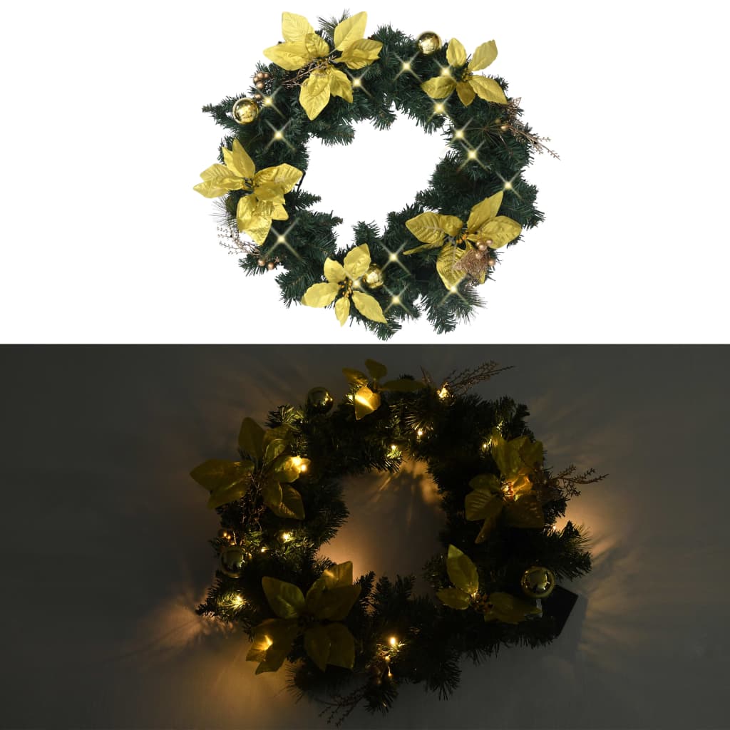 vidaXL Weihnachtskranz mit LED-Leuchten Grün 60 cm PVC