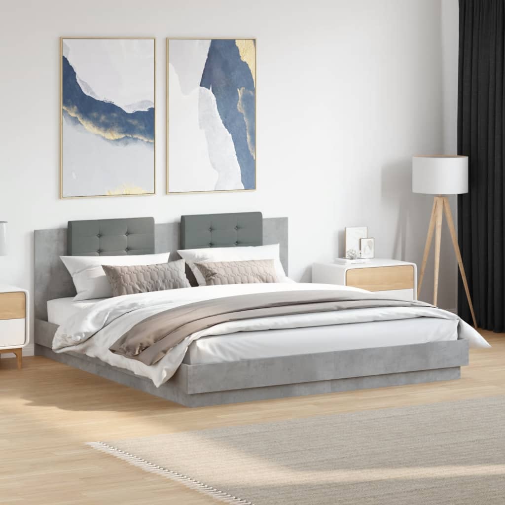 Bettgestell mit Kopfteil und LED-Leuchten Weiß 200x200 cm