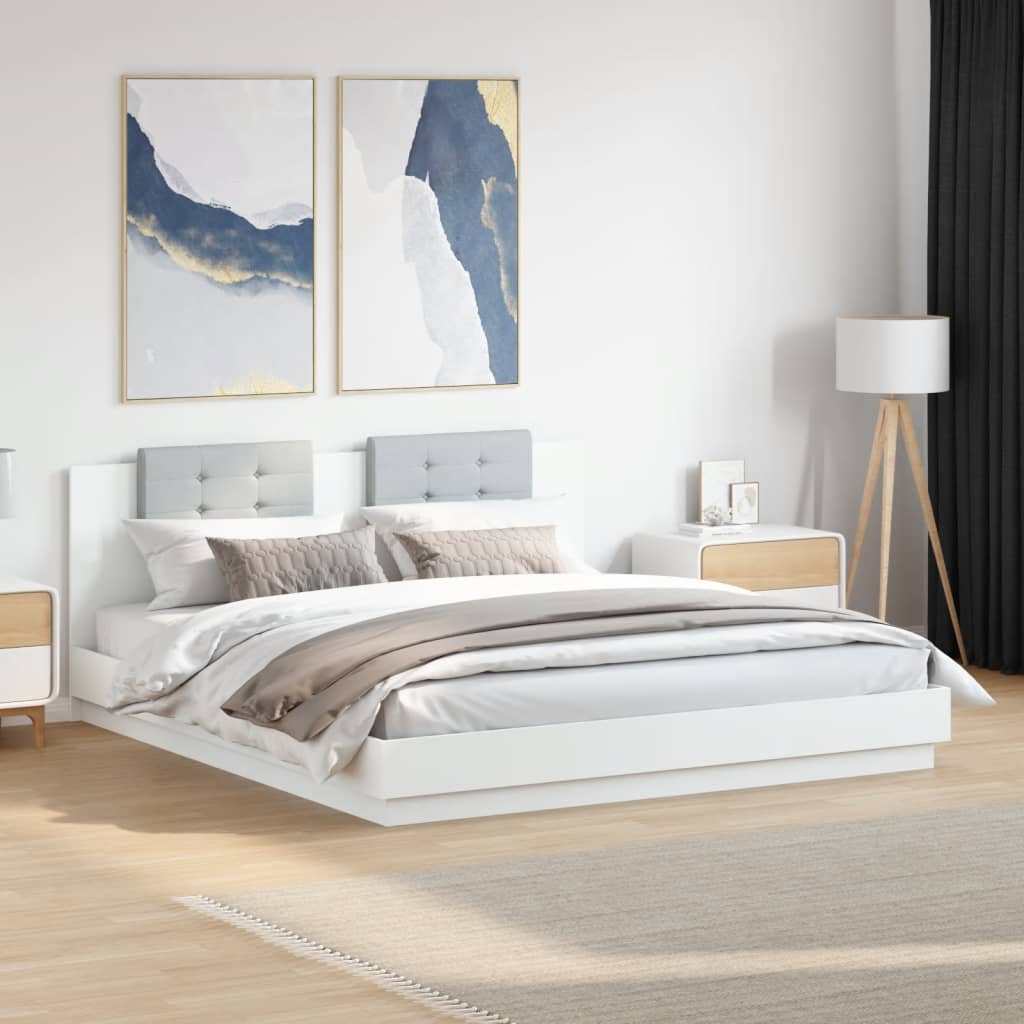 Bettgestell mit Kopfteil und LED-Leuchten Weiß 200x200 cm