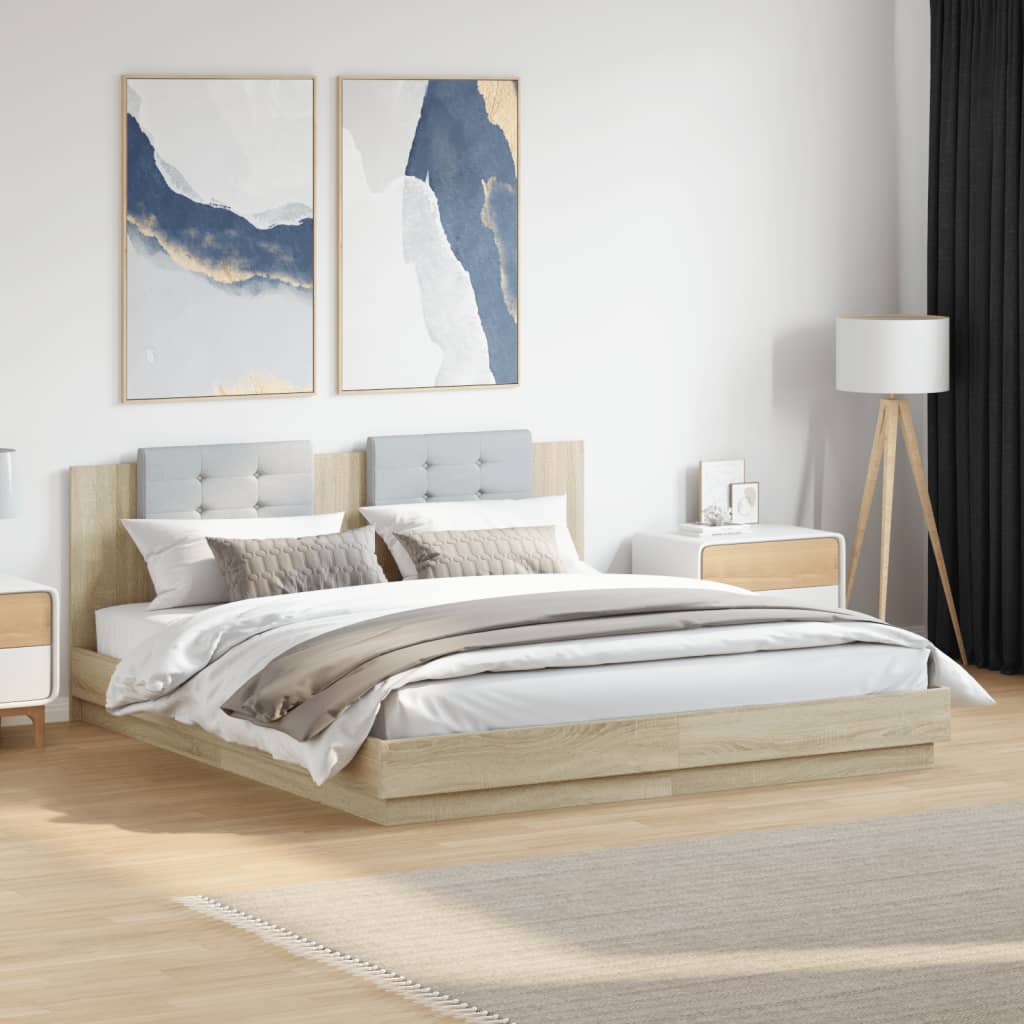 Bettgestell mit Kopfteil und LED-Leuchten Weiß 200x200 cm