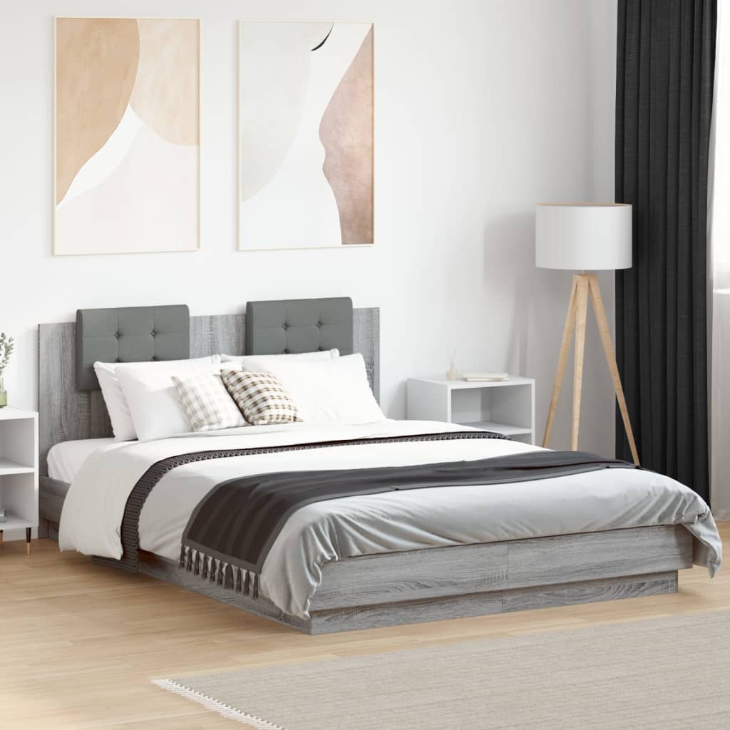 Bettgestell mit Kopfteil und LED-Leuchten Weiß 200x200 cm