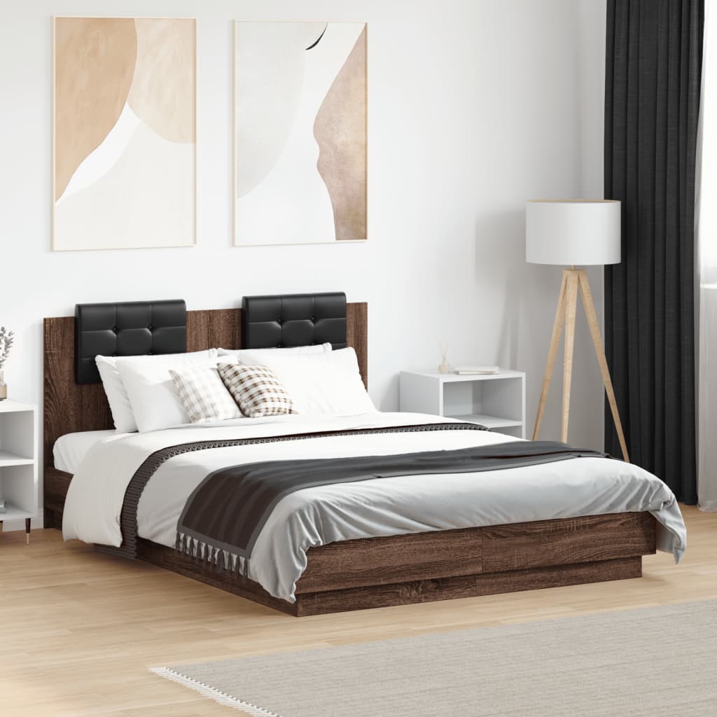 Bettgestell mit Kopfteil und LED-Leuchten Weiß 200x200 cm